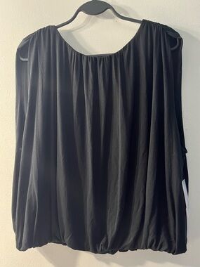 Women's Black Gathered Neck Blouson Top